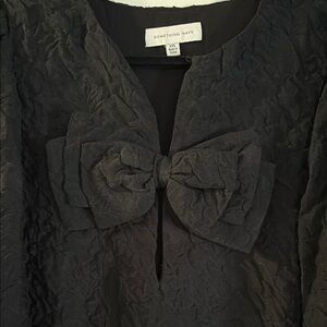 Something Navy Black Textured Top with Bow